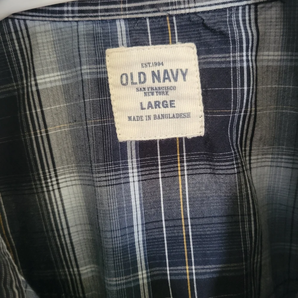 Old Navy Kids Blue and Gray Plaid Button Up Shirt- Large